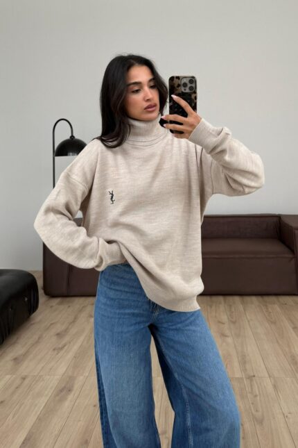 Boğazlı Oversize Kazak Taş