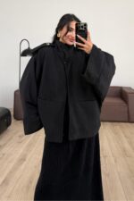 Yarasa Kol Kaşe Ceket Siyah