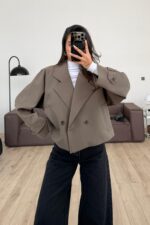 Crep Kumaş Düğmeli Trenç Haki