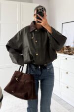 Beli Ayarlanabilir Kadife Yaka Ceket Haki