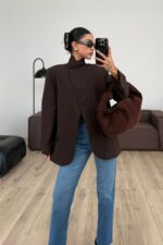 Tek Düğmeli Dik Yakalı Ceket Acı Kahve