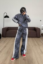 Çıtçıtlı Leopar Desenli Eşofman Takım Antrasit - Görsel 2