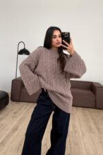 Triko Saç Örgülü Kazak Vizon