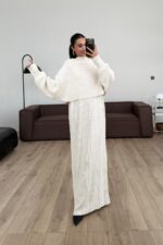 İki Parça Triko Elbise Ekru