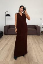 İki Parça Triko Elbise Kahverengi - Görsel 3