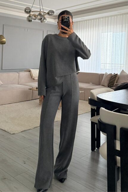 Premium Fitilli Triko Takım Antrasit