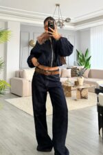 Yakası Kürklü Bomber Ceket Takım Lacivert - Görsel 2