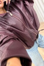 Beli Ayarlanabilir Yılan Derisi Ceket Bordo - Görsel 2