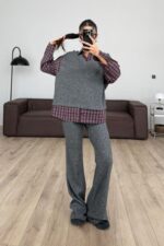 Gömlek Detaylı Triko Takım Antrasit