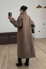 Trend Dik Yaka Kaşe Kaban Vizon - Görsel 5