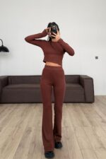 Cha Tayt Crop Takım Kahverengi