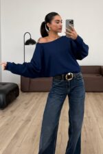 Yarasa Kollu Modal Bluz Lacivert