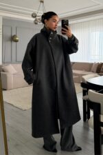 Uzun Dik Yakalı Kaban Antrasit