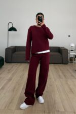 Premium Fitilli Triko Takım Bordo