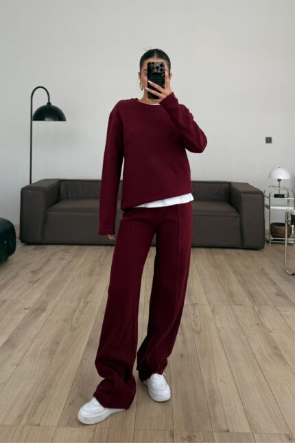 Premium Fitilli Triko Takım Bordo