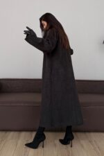 Yakası Kürklü Uzun Kaşe Kaban Antrasit - Görsel 3