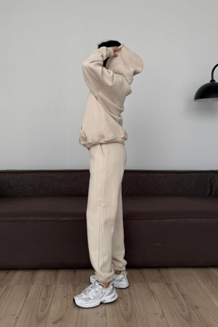 Paçası Lastikli Eşofman Altı Bej