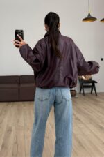 Beli Ayarlanabilir Yılan Derisi Ceket Bordo - Görsel 3