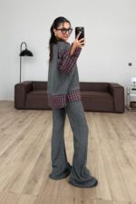 Gömlek Detaylı Triko Takım Antrasit - Görsel 4