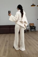 Atkılı V Yaka Triko Takım Bej - Görsel 4