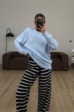 Yumuşak Bisiklet Yaka Triko Kazak Mavi