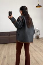 İçi Kürklü Deri Biyeli Ceket Lacivert - Görsel 3