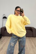 Yumuşak bisiklet Yaka Triko Kazak Sarı