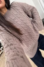 Triko Saç Örgülü Kazak Vizon - Görsel 2