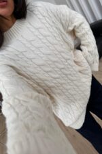 Triko Saç Örgülü Kazak Krem - Görsel 2