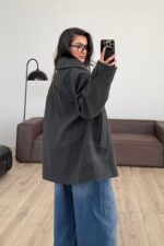 Bağlamalı Kaşe Kısa Kaban Antrasit - Görsel 3