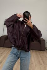 Beli Ayarlanabilir Yılan Derisi Ceket Bordo