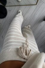 Çizgili Triko Pantolon Bej - Görsel 3