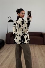 İnek Desenli Kadife Yaka Ceket - Görsel 4