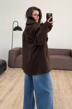 Bağlamalı Kaşe Kısa Kaban Acı Kahve - Görsel 3