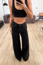 Lily Siyah Eskitme Geniş Paça Jean - Görsel 2