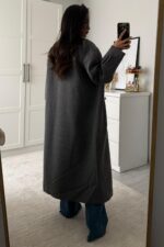 Astarlı Kruvaze Yaka Kaşe Kaban Füme - Görsel 4