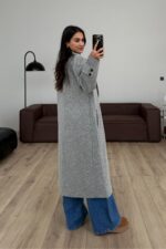 Astarlı Kruvaze Yaka Kaşe Kaban Gri - Görsel 4