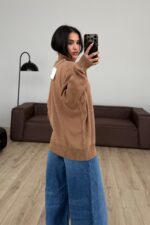 Boğazlı Oversize Kazak Sütlü Kahve - Görsel 3