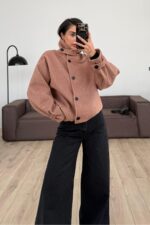 Kaşe Çizgili Düğmeli Ceket Kiremit