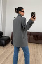 Tek Düğmeli Dik Yakalı Ceket Antrasit - Görsel 3