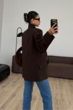 Tek Düğmeli Dik Yakalı Ceket Acı Kahve - Görsel 3