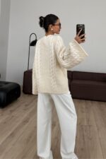 Pinterest Saç Örgülü Kazak Ekru - Görsel 3