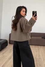 Crep Kumaş Düğmeli Trenç Haki - Görsel 3