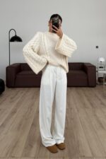 Yüksek Bel Ekru Pantolon