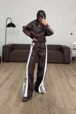 Çıtçıtlı Leopar Desenli Eşofman Takım Kahverengi - Görsel 2