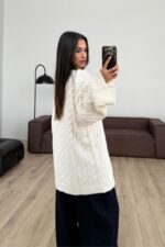 Triko Saç Örgülü Kazak Krem - Görsel 3