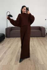 İki Parça Triko Elbise Kahverengi