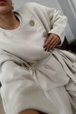 Büyük Düğmeli Beli Kemerli Triko Takım Taş - Görsel 3