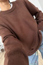 Yumuşak bisiklet Yaka Triko Kazak Kahverengi - Görsel 2