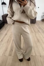 Kapşonlu Triko Hırka Pantolon Takım Bej - Görsel 3